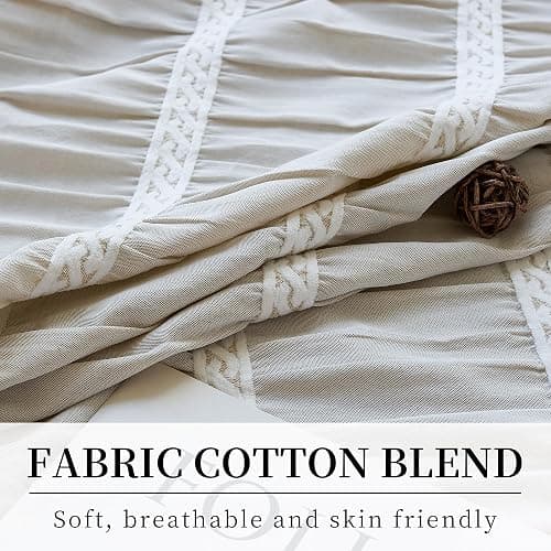 Siiluminisoy Cream Shower Curtain Fabric Rustic Shower Curtain Farmhouse Striped Cotton Blend Thick Boho Shower Curtains for Country Bathroom Decor, (Beige, 72 x 72) thumbnail 4