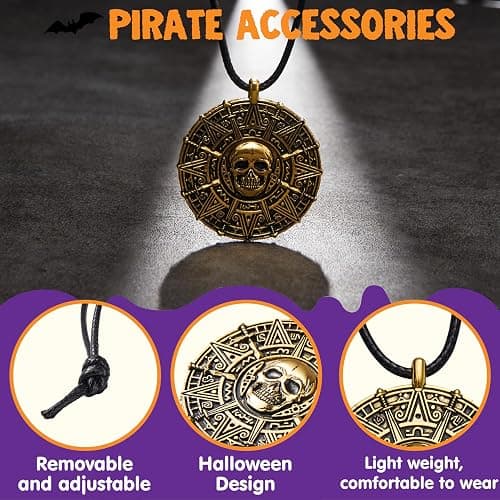 Spooktacular Creations Halloween Pirate Coin Necklace Pirate Skull Necklace for Men Women Pirates Costume Accessories thumbnail 8