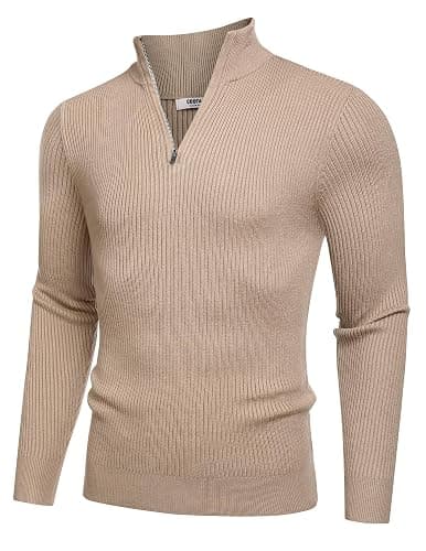 COOFANDY Men's Quarter Zip Sweaters Slim Fit Mock Neck Pullover Sweaters Lightweight Knitted Polo Sweater thumbnail 7
