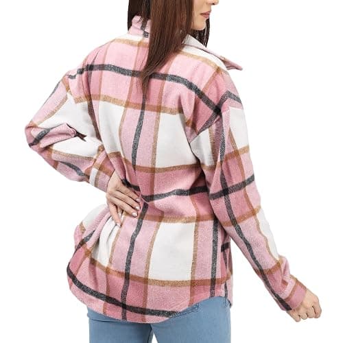 NY Threads Women's Flannel Shirt Plaid Shacket Fall Outfit Relaxed Fit Button Down Long Sleeve Top Casual Jacket for Women thumbnail 2