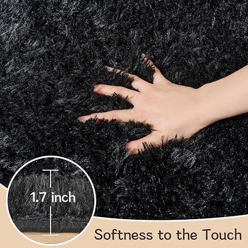 LEDODO Fluffy Area Rugs for Bedroom - Soft Plush Shag Rug for Living Room Nursery Kids Room - Non Slip Fuzzy Shaggy Floor Carpets for Girls Boys Play Room Dorm Decor (Black, 5' x 7') thumbnail 3