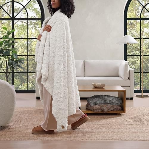 UGG Adalee Faux Fur Throw Blanket Luxury Lightweight Cozy Soft Throw for Couch Bed or Chair Hypoallergenic Machine Washable Double-Sided Fluffy Blanket Home Decor, 50-inch x 70-inch, Natural White thumbnail 5