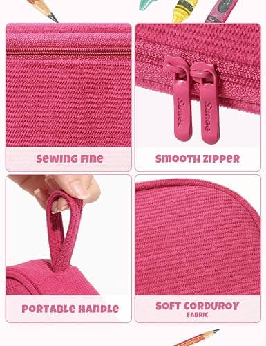 SUNEE Cute Pencil Case, Large Pencil Pouch, Soft Corduroy Fabric Big Pencil Bag with Zipper, Kawaii Pen Bag Stationery Storage and Organizer, School Supplies for Teen, Student, Boys, Girls, Berry Pink thumbnail 6