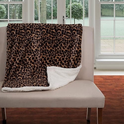 Sherpa Fleece Throw Blanket - 50x60-Inch Machine-Washable Reversible Throw - Fluffy Blankets for Couch, Chair, or Bed by Lavish Home (Leopard) | Fluffy, Reversible, Machine-Washable, Blankets, for Couch, Bed, Chair thumbnail 2