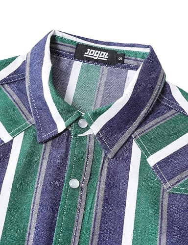 JOGAL Mens Striped Western Shirts Long Sleeve Pearl Snap Casual Cowboy Shirt Regular Fit Work Shirts with Two Pockets thumbnail 3