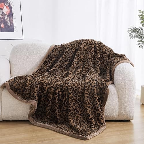 Luxury Leopard Print Faux Fur Cheetah Throw Blanket Reversible Soft Thick | Rabbit Fur Flannel Fleece Warm Fuzzy Plush Blankets for Couch Bed Sofa Cozy Gift for Women Throw 50x60 inches thumbnail 2