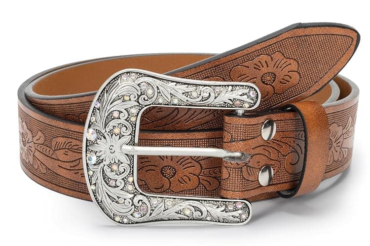 Eohak Western-Belt-for-Women-Cowgirl, PU-Leather-Waist-Belts with Vintage-Carved-Buckle and Tips-Ends for Jeans Pants Dresses thumbnail 8