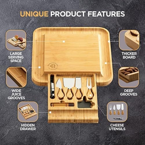 Charcuterie Boards Gift Set by Bambüsi - Large Bamboo Cheese Board for Serving, Entertaining, Cheese Platter for Kitchen, House Warming Gifts New Home, Wedding, Bridal Shower, Birthday Gifts for Women thumbnail 4