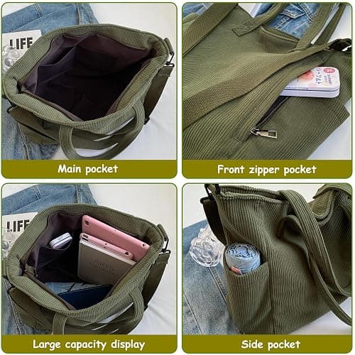 Makukke Cord Tote Bag Tasche Damen Umhängetasche Groß Shopper Tasche Handtasche Schultertaschen für Arbeit Büro Reisen Einkaufen Schule thumbnail 4