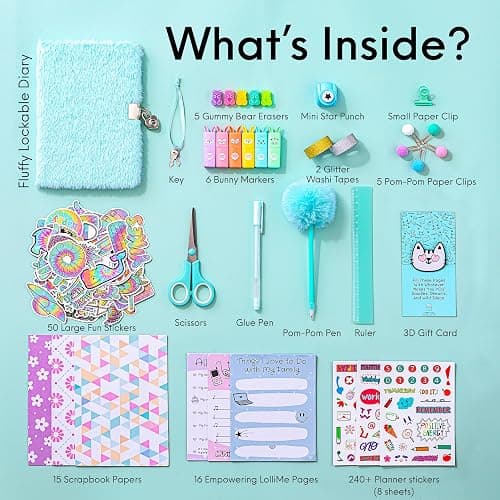 Happy LolliME Mint DIY Journal Kit for Girls – 300+ Pieces! Lockable Fuzzy Diary, Markers, Stickers & Empowering Pages – Gift Box for Tweens & Teens – Creative Journaling Set thumbnail 3