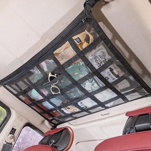 Kaskawise Upgrade Car Ceiling Cargo Net Pocket,31.5"x21.6" Double-Layer Car Roof Storage Organizer,Overhead Net for Truck,SUV & Van Camping,Travel Road Trips,Van Life Essentials - Image 1