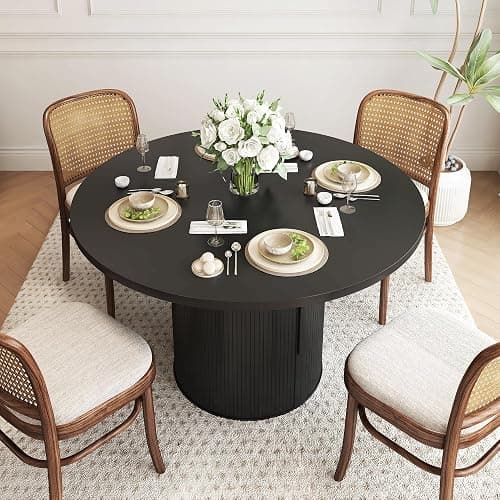 weselon 47 inch Round Dining Table for 4, Kitchen Table Dinner Table with 2-Layer Storage Shelf and Wood Slide Door for Home Dining Room Living Room (Black) thumbnail 3