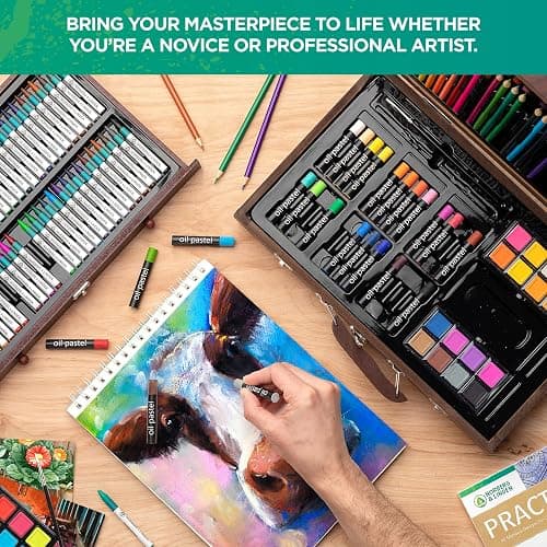 Norberg & Linden 144-Piece Art Set in Wooden Box with Drawer - Art Set for Adults, Teens, Kids - Premium Art Supplies - Includes Watercolors, Oil Pastels, Crayons, & More thumbnail 4