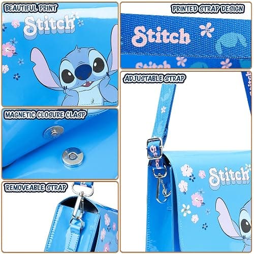 Disney Stitch Handbag Girls Teen Shoulder Bag with Adjustable Strap Messenger Bag Cute Stuff Cross Body Bag Stitch Gifts for Girls - Blue Stitch thumbnail 5