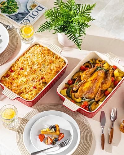 MALACASA 4.4 QT Baking Dish, 9x13 Large Casserole Dish for Oven, Ceramic Baking Pan, Rectangular Lasagna Pan Deep with Handles for Baking, Durable Microwave Oven Safe, Red, Series BAKE-BAKE thumbnail 6