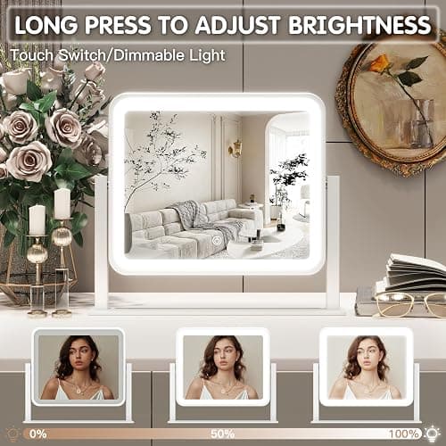 FENNIO Vanity Mirror with Lights 14"×12" Makeup Mirror with Lights,Lighted Vanity Mirror Tabletop,Smart Touch with 3-Color Lighting,Dimmable,for Vanity Desk Tabletop thumbnail 3