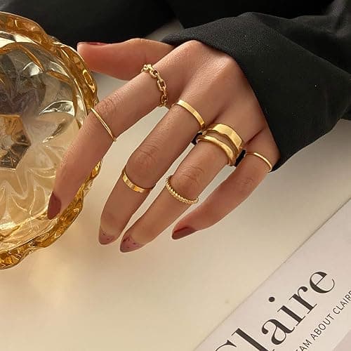 FAXHION Gold Knuckle Rings Set for Women Snake Chain Stacking Ring Vintage BOHO Midi Rings SIze Mixed - Gold Color thumbnail 4