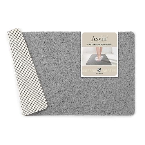Asvin Soft Textured Bath, Shower, Tub Mat, 24x16 Inch Rectangular, Phthalate Free, Non Slip Comfort Bathtub Mats with Drain, PVC Loofah Bathroom Mat for Wet Areas, Quick Drying, Grey - Image 1