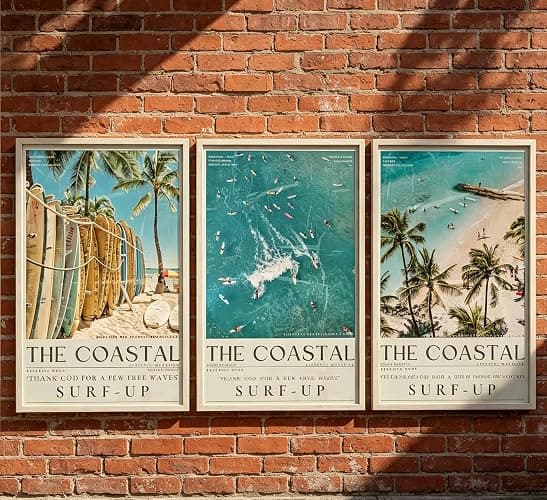 Beach Surfing Canvas Wall Art Retro Newspaper Beaches Surfboard Painting Picture Wall Decor Summer Coastal Granddaughter Room Preppy Surf Up Poster Print Artwork for Dorm Bedroom Apartment Home Decor thumbnail 2