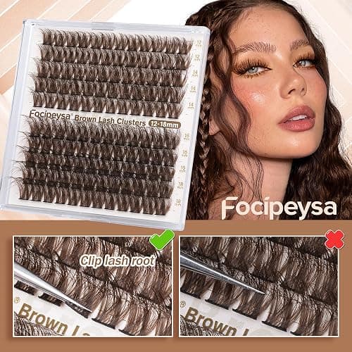 Focipeysa Fluffy Brown Lash Clusters Brown Eyelash Extensions Thick Volume Clusters Eyelash 12-18mm Classic Lash Extension C Curl Individual Lashes Extension DIY Lash Extension at Home (C Curl 120pcs) thumbnail 6