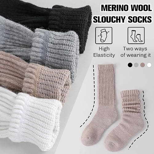 EBMORE Merino Wool Slouch Boot Socks Thermal Warm Winter Thick Scrunch Cozy Crew Socks for Women 4 Pairs thumbnail 3