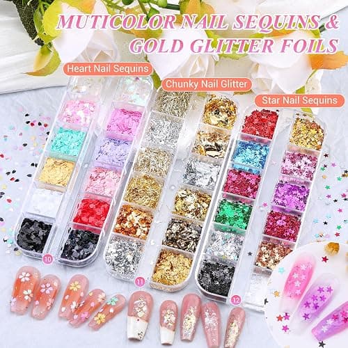 12 Boxes Nail Gems and Charms, Gold Charms for Nails Rhinestones Kit with 30 Sheets Nail Art Stickers Crystals Flatback Pearls Nail Decals Fruit Nail Charms Pearls for Nails Design DIY Accessories thumbnail 6