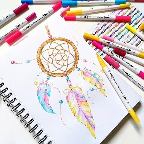 Ohuhu Markers for Adult Coloring Books No Bleeding 60 Colors Coloring Markers Water-based Dual Tips Fineliner & Brush Drawing Pens Art Pens for Kids Adults Sketch Journal - Maui - White thumbnail 5