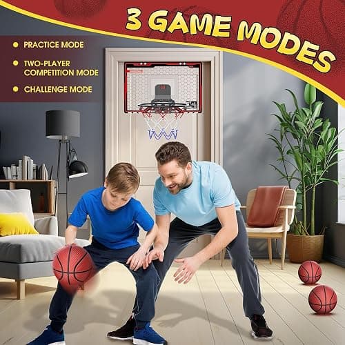 HopeRock Indoor Basketball Hoop for Kids, Over The Door Mini Basketball Hoops, with LED Light, Scoreboard, Birthday Toys Gifts for 5 6 7 8 9 10 11 12+ Year Old Boys thumbnail 5