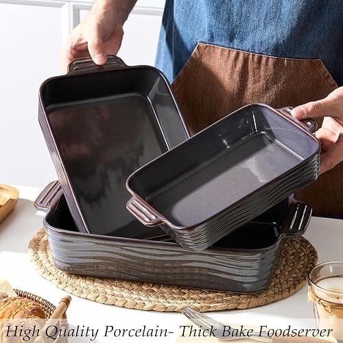 Ceramic Baking Dish Set of 3, Casserole Dishes for Oven, Square Porcelain Bakeware Set with Handles, Lasagna Baking Pan for Cooking, Perfect for Baking and Serving, Housewarming, Halloween, Thanksgiving, Christmas, New Year- Kiln-Transformed Purple thumbnail 5