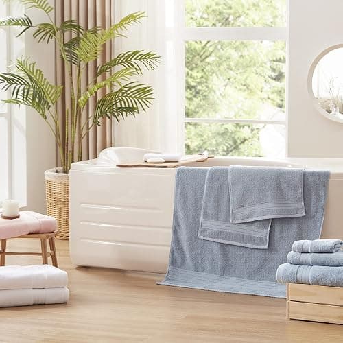 COZYART Light Blue Towel Sets for Bathroom 6Pcs, Turkish Cotton Bath Towel Set Soft Highly Absorbent and Durable 650 GSM Luxury Bathroom Sets with 2 Bath Towels, 2 Hand Towels, 2 Washclothes thumbnail 2