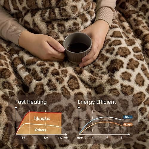 blunique Luxury Faux Fur Heated Blanket Electric Throw - Leopard Print Ultra Soft Thick Warm Heated Blanket, 6 Heating Levels & 12 Hours Auto-Off, ETL Certified, Washable, Luxurious Gifts, 50''x60'' thumbnail 3