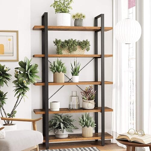 VASAGLE Bookshelf, 5-Tier Industrial Stable Bookcase, Storage Rack, Standing Shelf, Easy Assembly, Living Room, Bedroom, Office, Rustic Brown and Black LLS55BX thumbnail 4