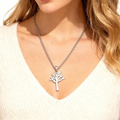 DCNREJGZ Stainless Steel Tree Pendant Necklace Chain, Punk Rock Style thumbnail 3