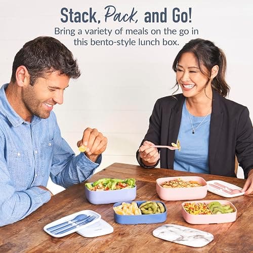 Bentgo Classic - Adult Bento Box, Stackable 3-Compartment Lunch Box with Removable Utensil Set and Sealing Strap, BPA-Free, Food Container Ideal for Meal Prep, Work, and On the Go (Slate) thumbnail 4