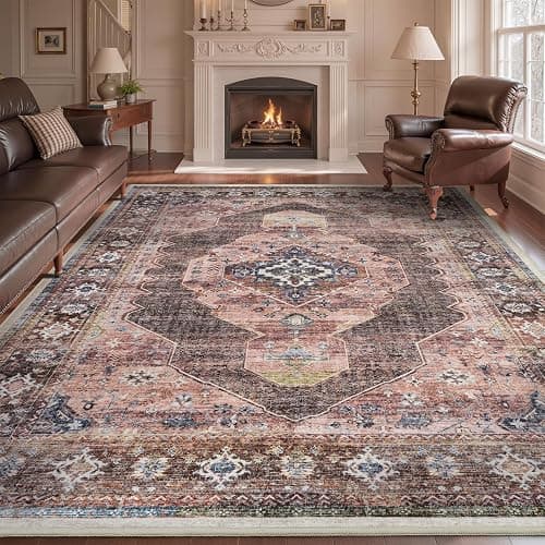 Pink Brown 6x9 Area Rugs for Living Room Bedroom Rug Girl Nursery Rug Washable Soft Study Room Dining Room Rugs Carpet Water Repellent Easy Care Non Slip - Image 1