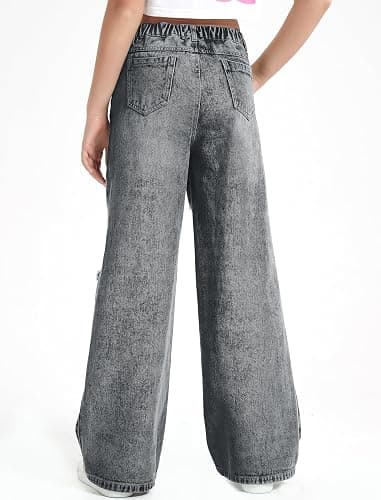 EXARUS Girls Jeans Baggy Pants Wide Leg/Flare/Skinny Teen Ripped Denim Tween Clothes Outfits Preppy Casual Kids 6-14Y thumbnail 5