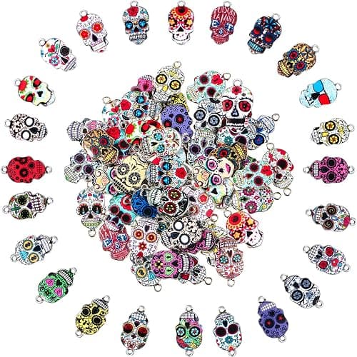 MTLEE 100 Pieces Halloween Sugar Day of The Dead Charms Enamel Skull Pendants Alloy Colorful for DIY Necklaces Bracelets Bangles Key Chains Earring Jewelry Accessories thumbnail 2