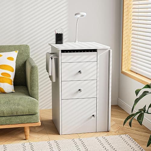 Foldable Nail Table with Dust Collector, Manicure Desk for Nail Tech, with LED Lamp, Wrist Rest, Rolling Nail Table for Salon, Home Beauty Workstation, Compact Nail Station with Storage (White) thumbnail 4