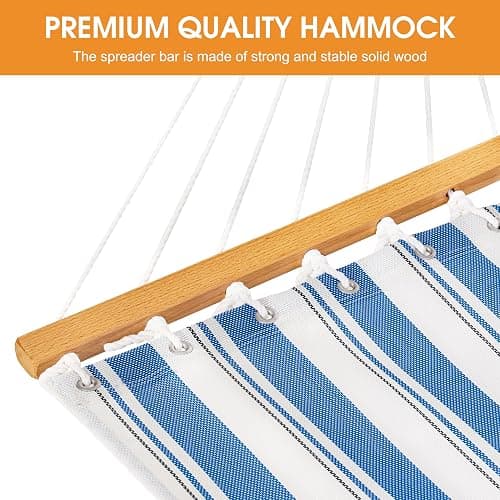 Lazy Daze Hammocks Quick Dry Hammock with Spreader Bar Textliene Fabric Double 2 Person Hammock with Chains Outdoor Patio Poolside Backyard Beach 450 lbs Capacity, Blue Stripes thumbnail 5