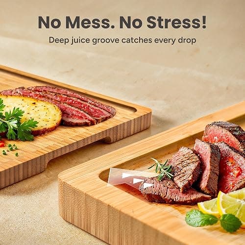 SMIRLY Bamboo Cutting Boards for Kitchen - Wood Cutting Board for Meal Prep, Serving, Charcuterie - Kitchen Gadgets, House Warming Gifts - Wooden Chopping Board Set of 3 with Holder - Natural Bamboo thumbnail 4