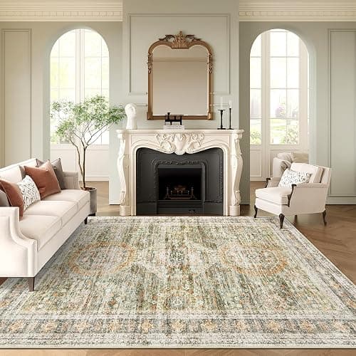 Soalmost 6x9 Area Rug for Living Room Washable 6x9 Non-Slip Modern Rugs for Bedroom Dinning Room Ultra-Thin Indoor Green Orange - Image 1