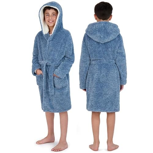 Hooded Plush Robe For Boys- Fluffy Winter PJ Robe With Pockets, Hoodie & Belt- Boys And Teens’ Ultra-Soft Bathrobe - Image 1