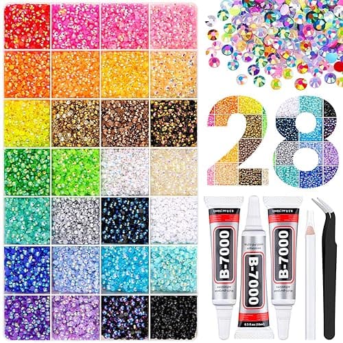 30000Pcs Resin Rhinestones with Tweezers for Crafting, Mixed-Color 3mm Bedazzling Crystal with 3Pcs 10ml B7000 Jewelry Glue for DIY Crafts Clothing Tumblers Shoes Fabric Nail Art