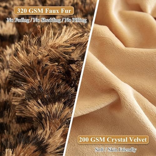 XeGe Cheetah Print Faux Fur Fluffy Pillowcases, Plush Shaggy Soft Long Pillow Covers, Fuzzy Decorative Leopard Print Pillow Cases, Furry Pillow Shams for Bed Couch Zipper, Set of 2(Standard, Brown) thumbnail 4