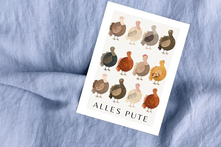 WBdesignz Lustige „Alles Pute“ Karte - Grußkarte mit bunten Puten in warmen Braun-, Beige- & Orangetönen - Witzige Karte für Frauen & Männer - Inkl. Umschlag (DIN A6) thumbnail 4