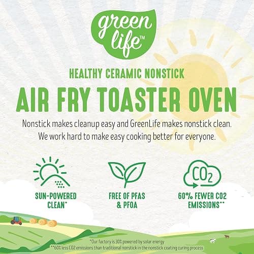 GreenLife Countertop Toaster Oven Air Fryer Stainless Steel, Healthy Ceramic Nonstick, PFAS Free, Tray & Basket, Bake, Broil, Reheat, Adjustable Temp & Time Control, Auto Shutoff, Pink thumbnail 5