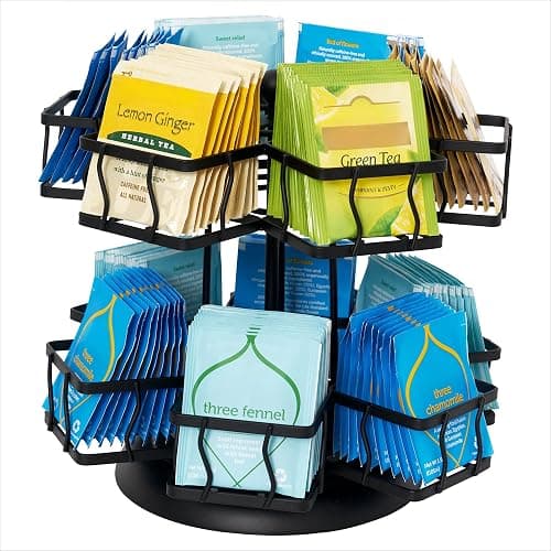 NHZ Tea Bag Organizer - Spinning Carousel Holder With 12 Compartments, Up to 140 Tea Bags Storage, Black Powder Coated Stainless Steel thumbnail 7