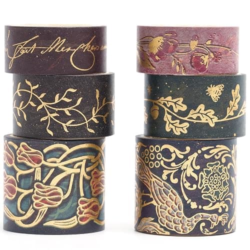 YUBX Vintage Washi Tape Set 6 Rolls Wide Retro Decorative Gold Foil Antique Patterns Masking Tapes for Arts, DIY Crafts, Journals, Planners, Scrapbook, Wrapping - Image 1