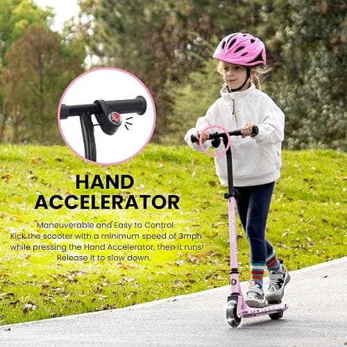 Aero iSporter Kids Electric Scooter | Hand Acceleraor & LED Lights | Electric scooters for Boys Girls Ages 6-12 | Rubber Deck Mat, Battery Indicator& Adjustable Heights thumbnail 2