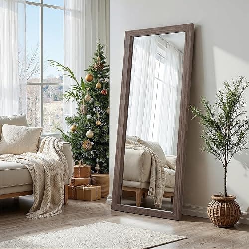 TRAHOME Full Length Wooden Mirror for Wall or Floor, 56"x20" Rustic Farmhouse Solid Wood Frame with Stand, Large Rectangular Wall-Mounted or Leaning Mirror for Bedroom, Living Room, Entryway thumbnail 6